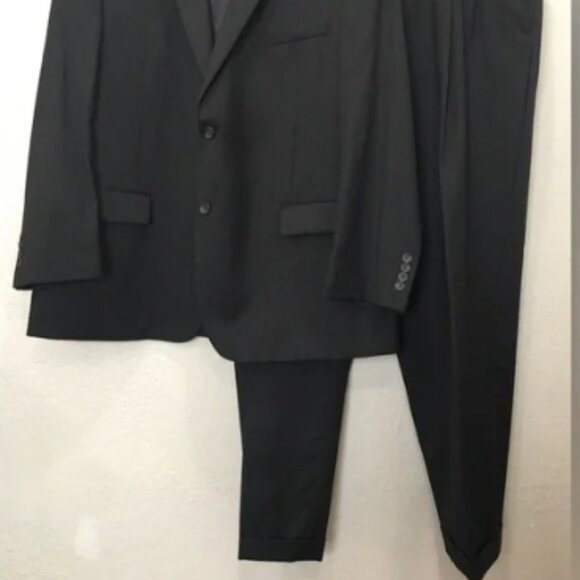 Joseph & Feiss Men's 46R 100% Wool Classic Black Suit Set 2 Piece Cuffed - Picture 7 of 7
